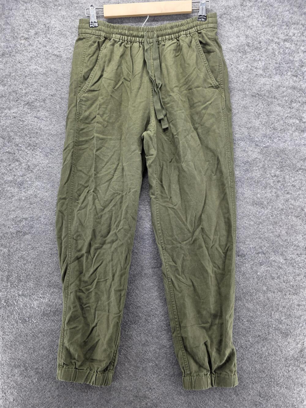 Point Sur Pants Womens 0 Tall Olive Green Linen Lyocell Jogger Elastic Waist